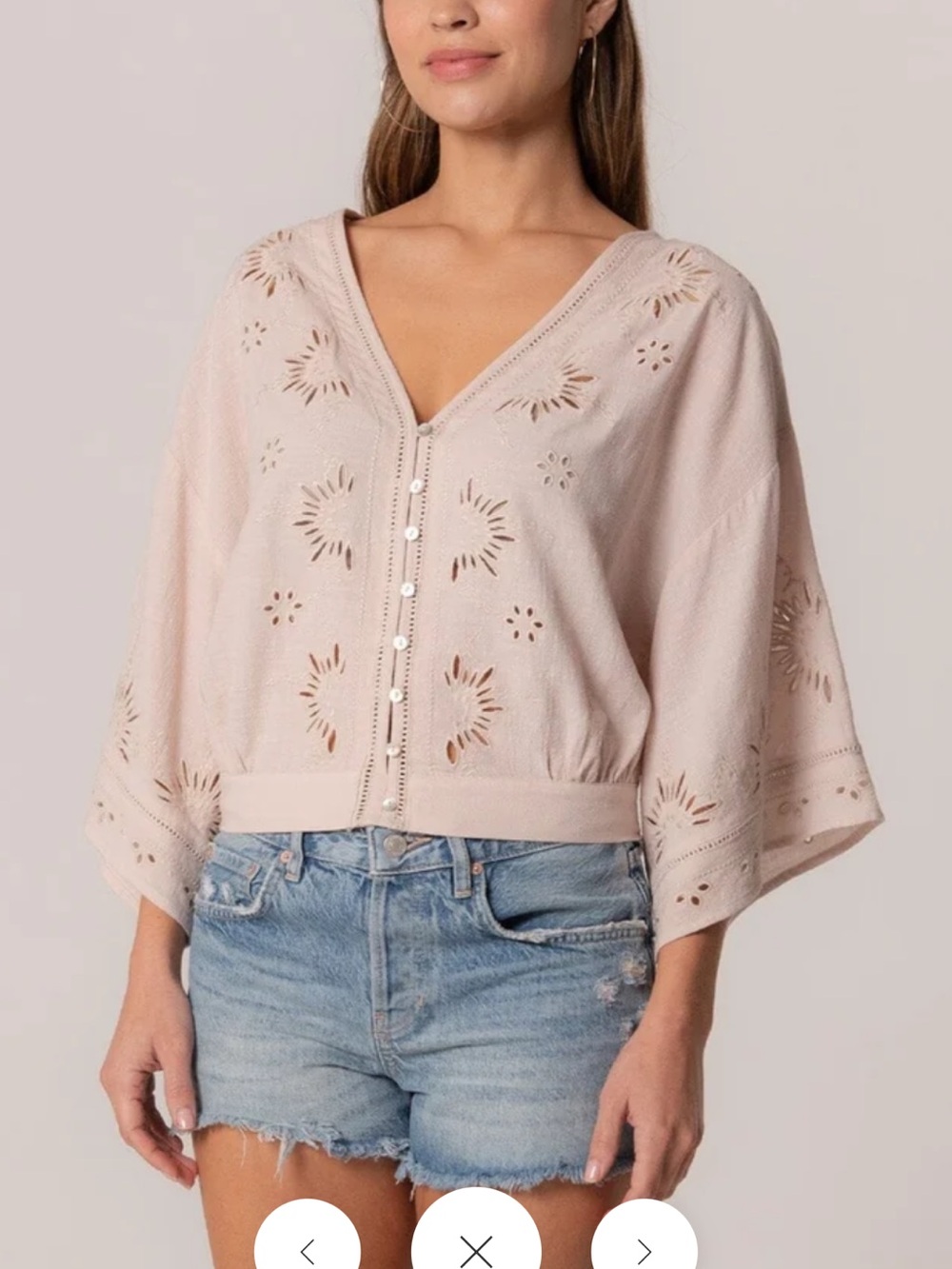 lovestitch Dusty Rose Embroidered Button-Front Blouse